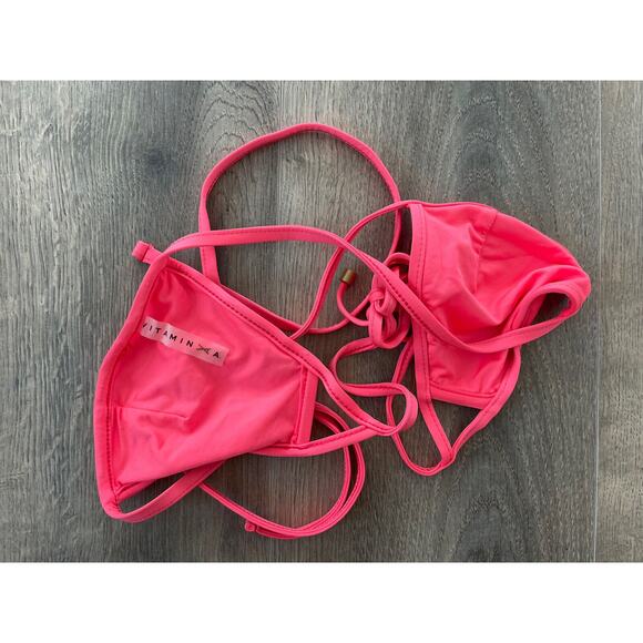 Vitamin A Bikini Top XS Swimwear Serra Keyhole Triangle Wrap Neon Coral - Picture 3 of 5